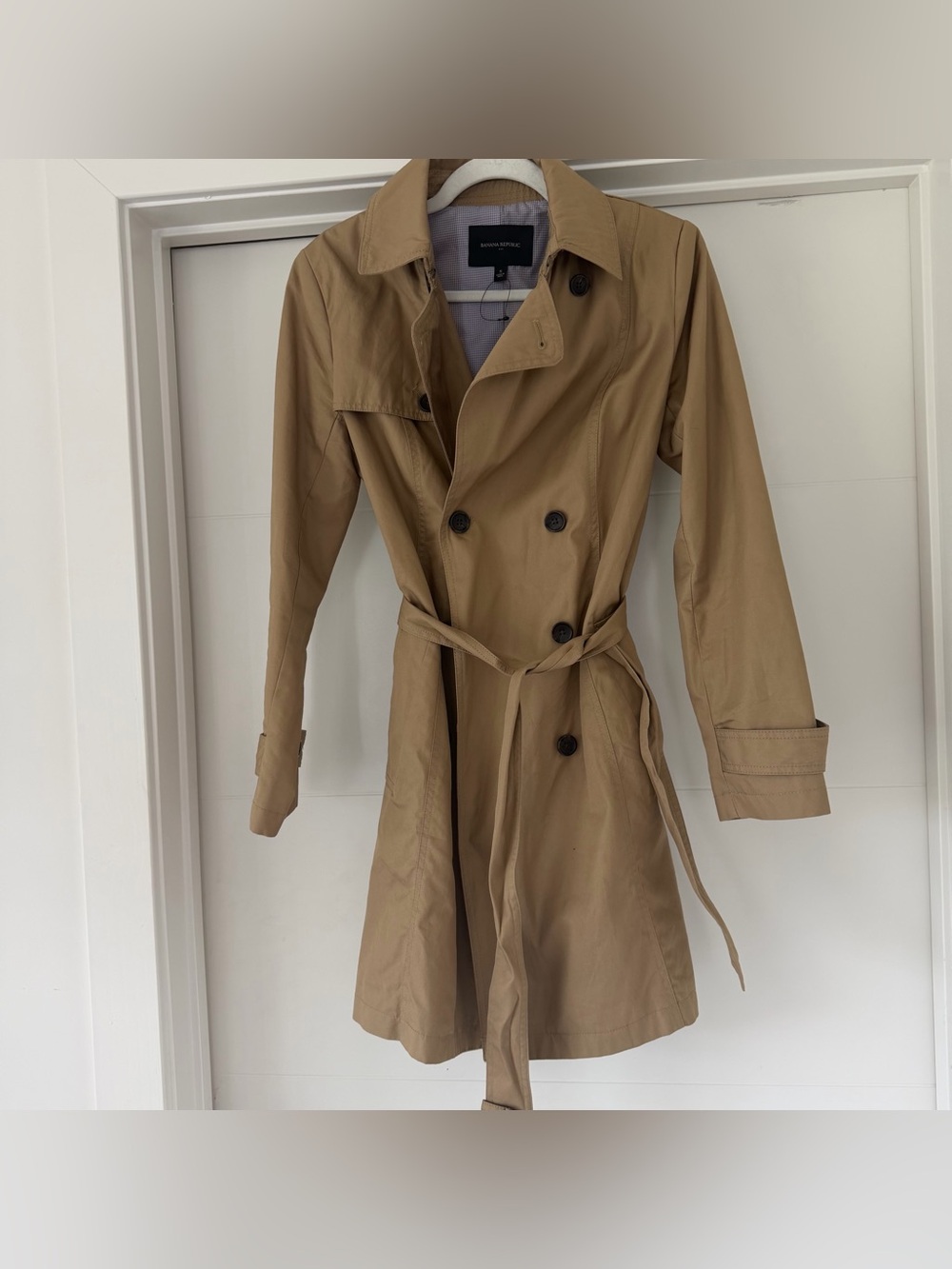 Banana Republic Khaki Double-Breasted Trench Coat with Belt